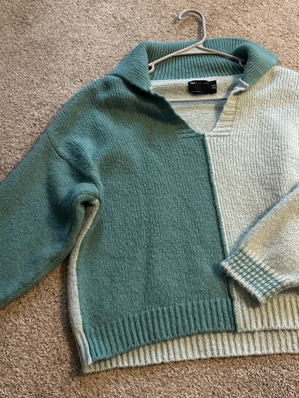 ASOS Two-Tone Teal and Sage Collared Sweater